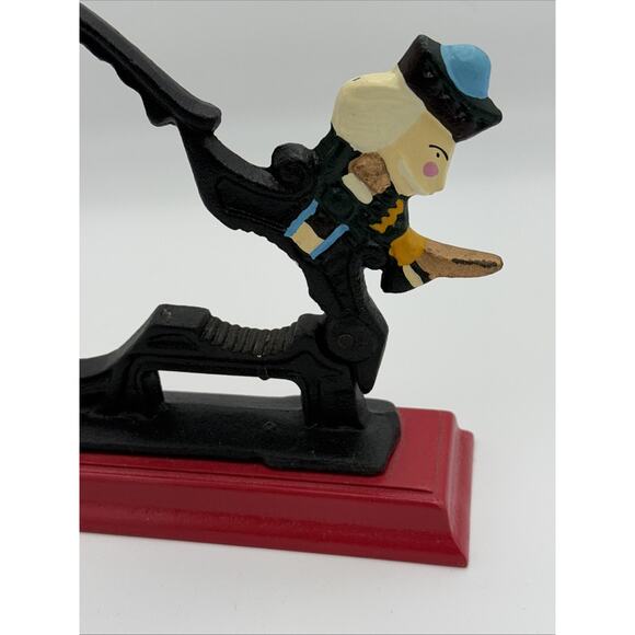 Vintage Cast Iron Nutcracker w/ Hand-Painted Nutcracker Soldier on Red Base - Picture 3 of 7